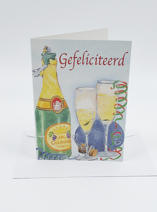 Wenskaart champagne, gefeliciteerd (F12363)