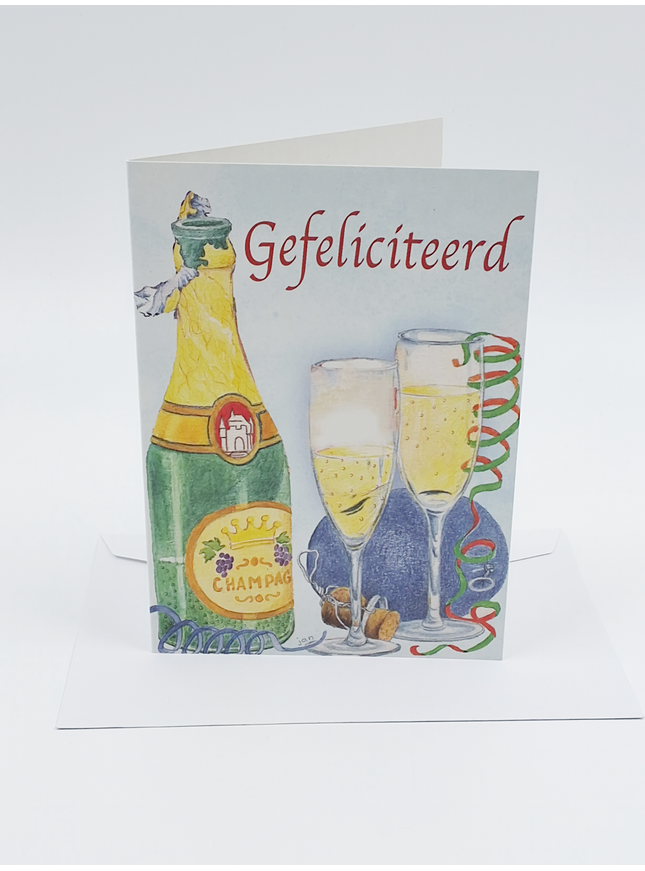 Wenskaart champagne, gefeliciteerd (F12363)