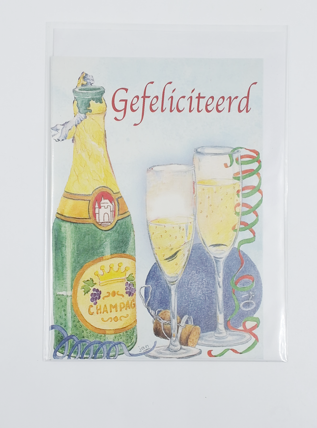 Wenskaart champagne, gefeliciteerd (F12363)