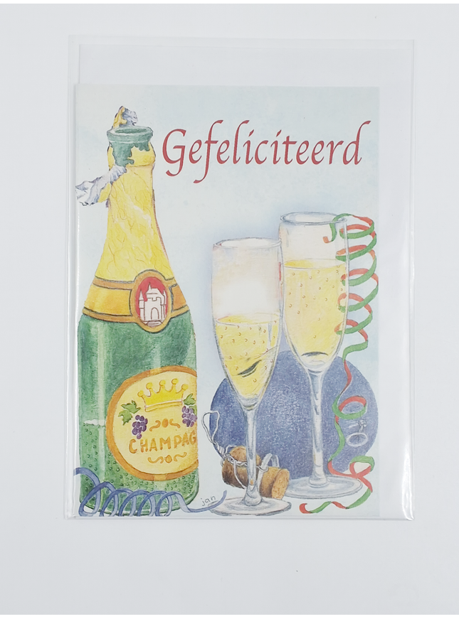 Wenskaart champagne, gefeliciteerd (F12363)
