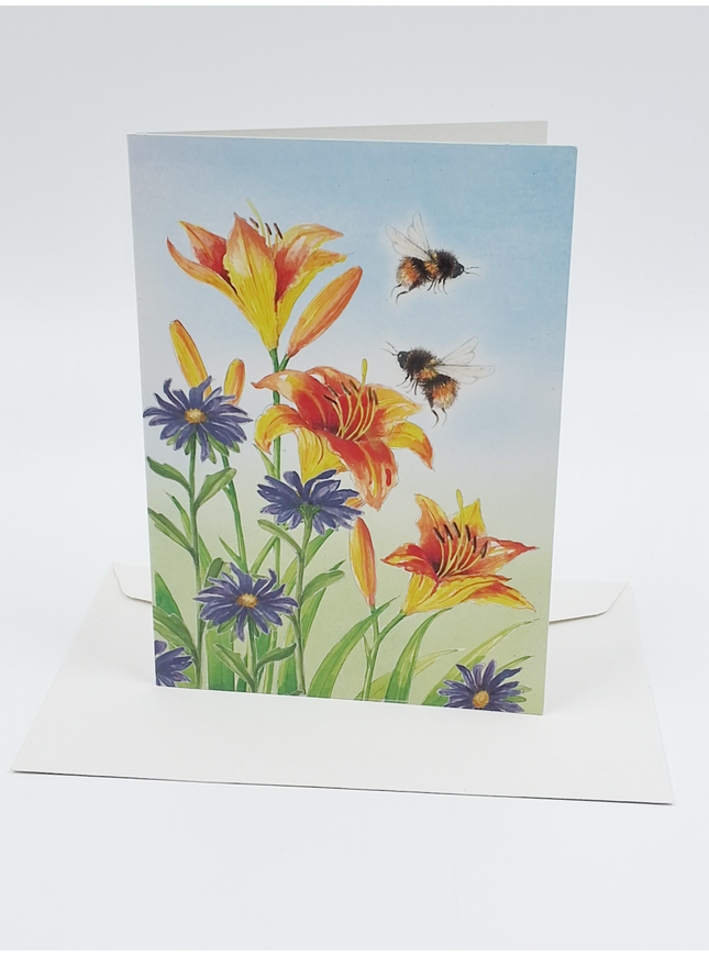 Greeting card lilies bees (F12372)
