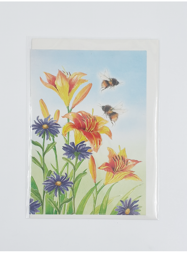 Greeting card lilies bees (F12372)