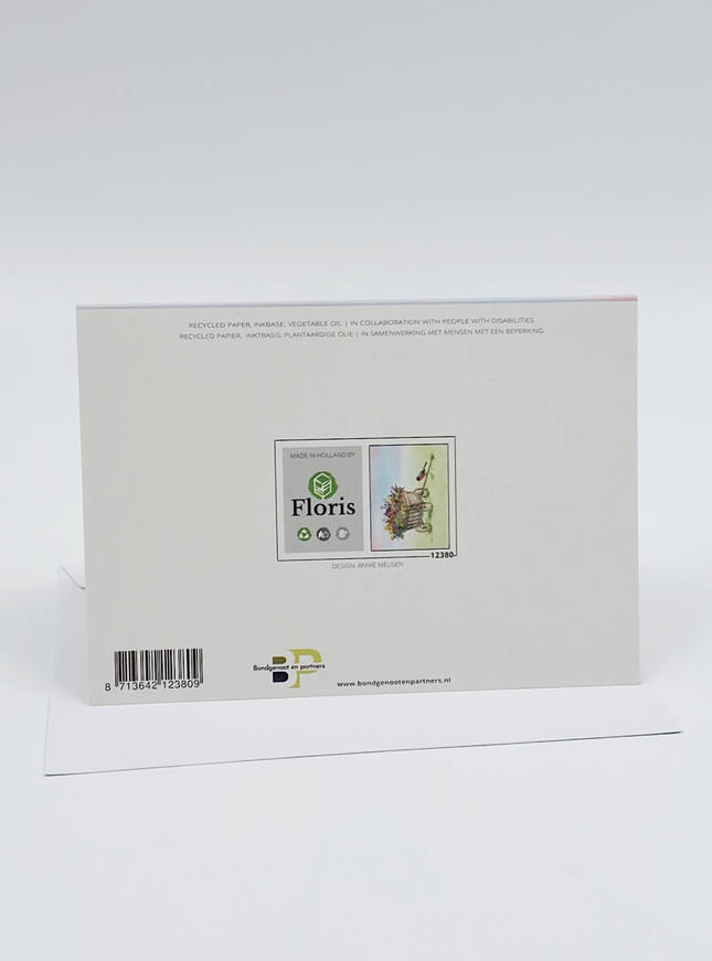 Wenskaart bolderkar bloemen goudvink (F12380)