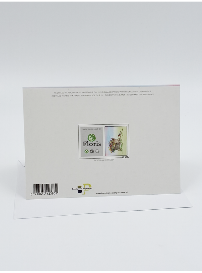 Wenskaart bolderkar bloemen goudvink (F12380)