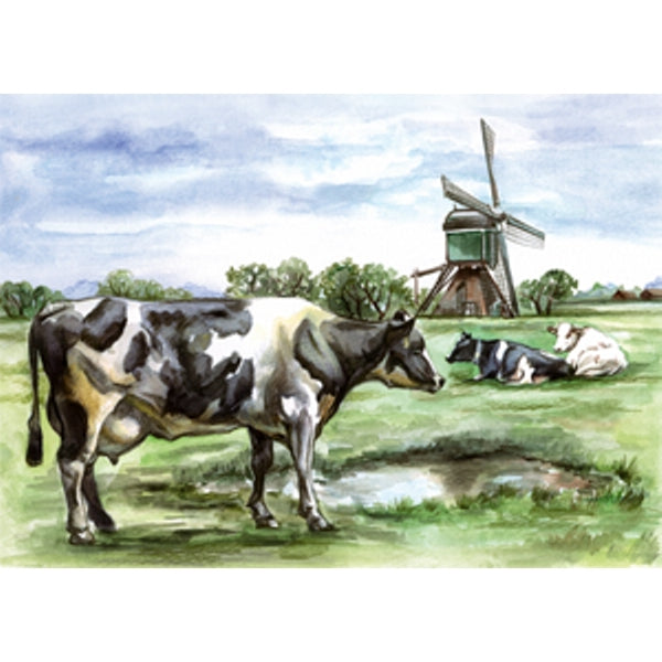 Wenskaart koe molen (F12396)