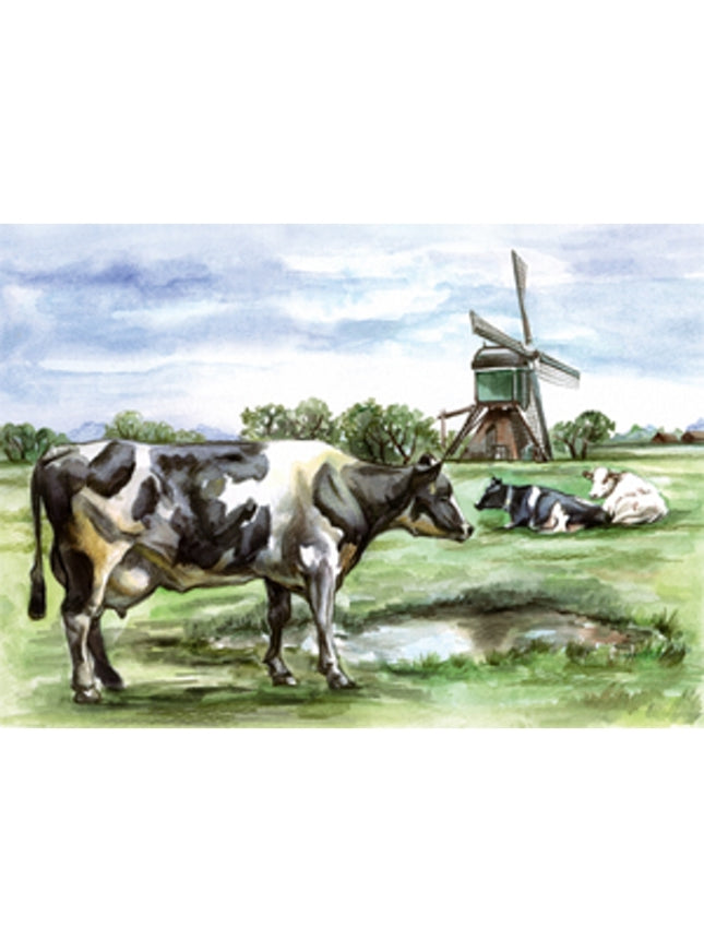 Wenskaart koe molen (F12396)