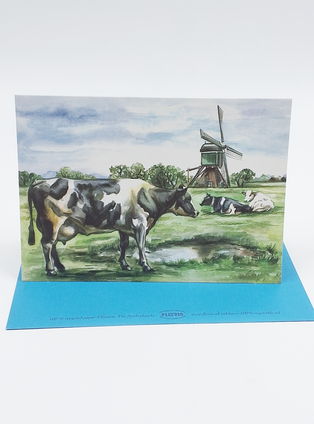 Wenskaart koe molen (F12396)
