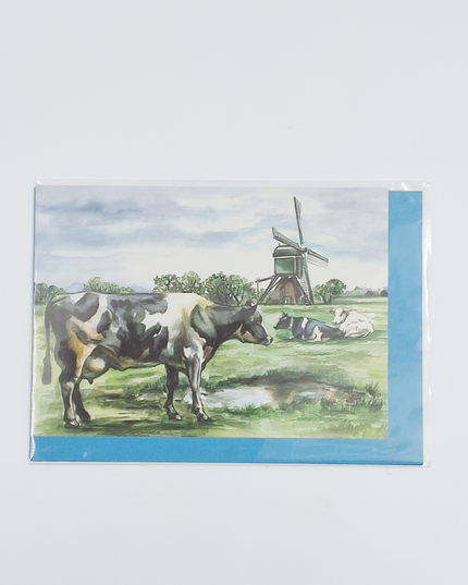 Wenskaart koe molen (F12396)