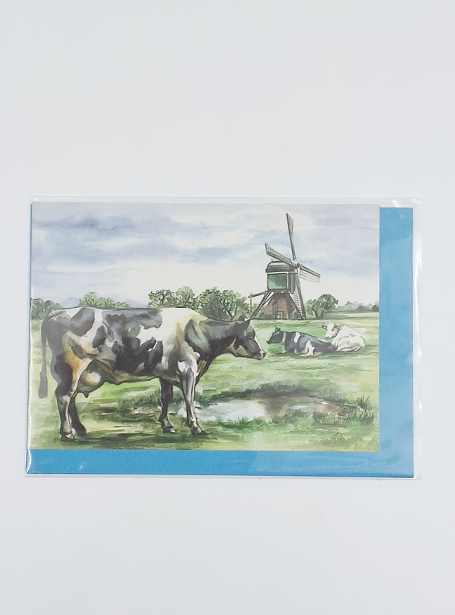 Wenskaart koe molen (F12396)