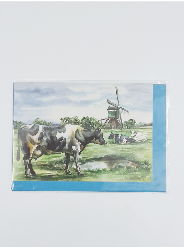 Wenskaart koe molen (F12396)