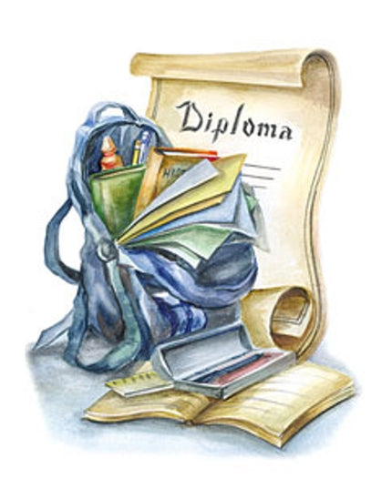 Wenskaart schooltas, diploma (F12422)