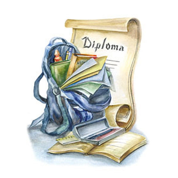 Wenskaart schooltas, diploma (F12422)