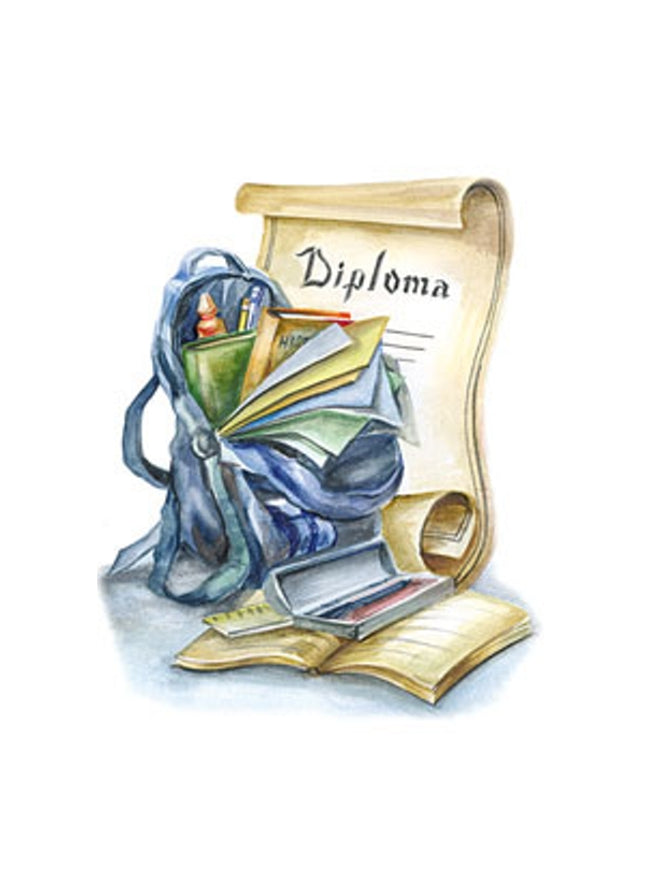 Wenskaart schooltas, diploma (F12422)