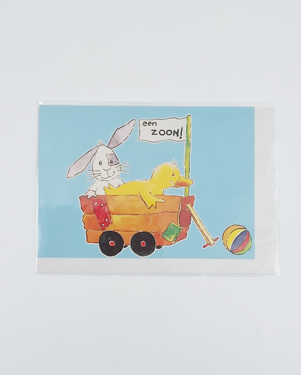 Wenskaart bolderkar zoon geboorte (F12441)