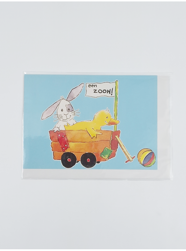 Wenskaart bolderkar zoon geboorte (F12441)