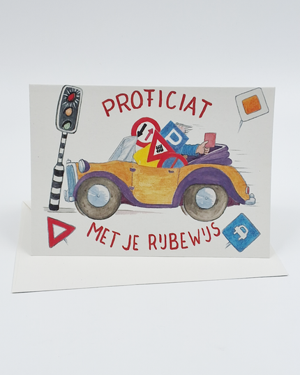Wenskaart auto, proficiat met je rijbewijs (F12453)