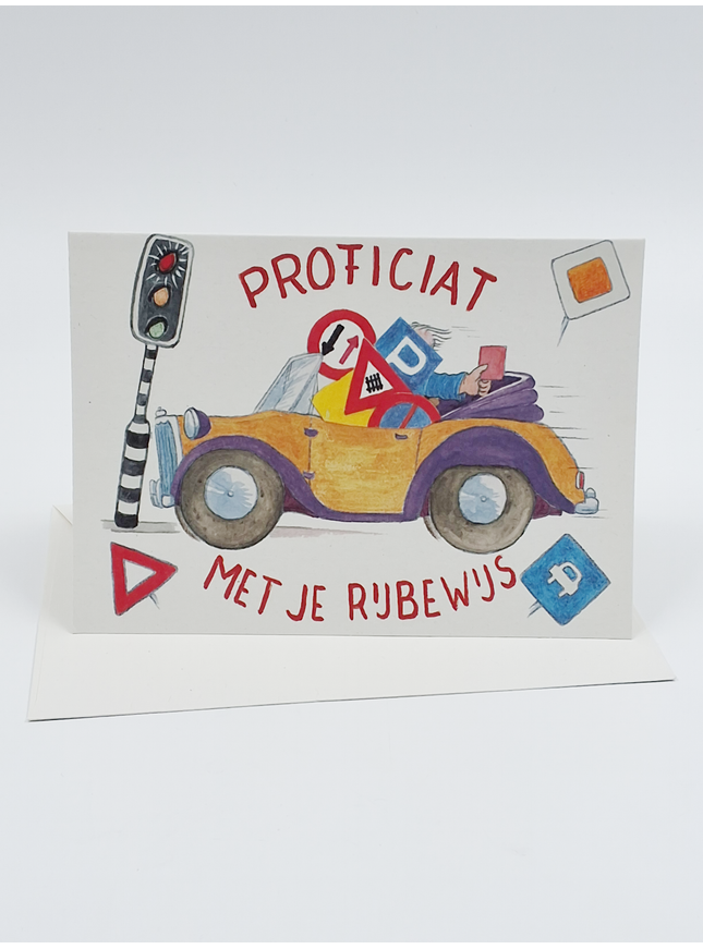 Wenskaart auto, proficiat met je rijbewijs (F12453)