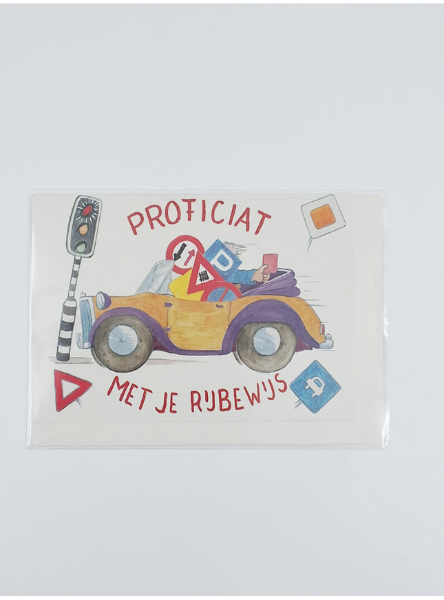 Wenskaart auto, proficiat met je rijbewijs (F12453)