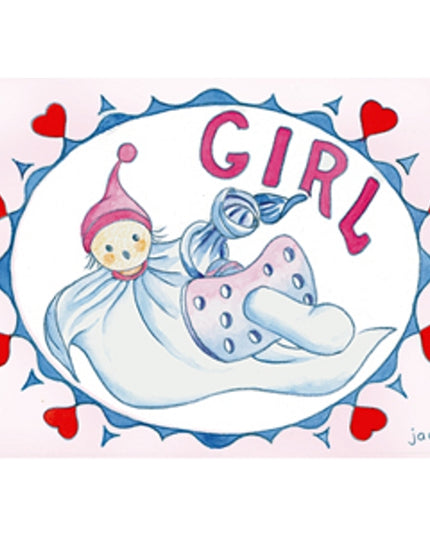 Pop girl birth greeting card (F12455)
