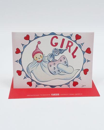 Pop girl birth greeting card (F12455)