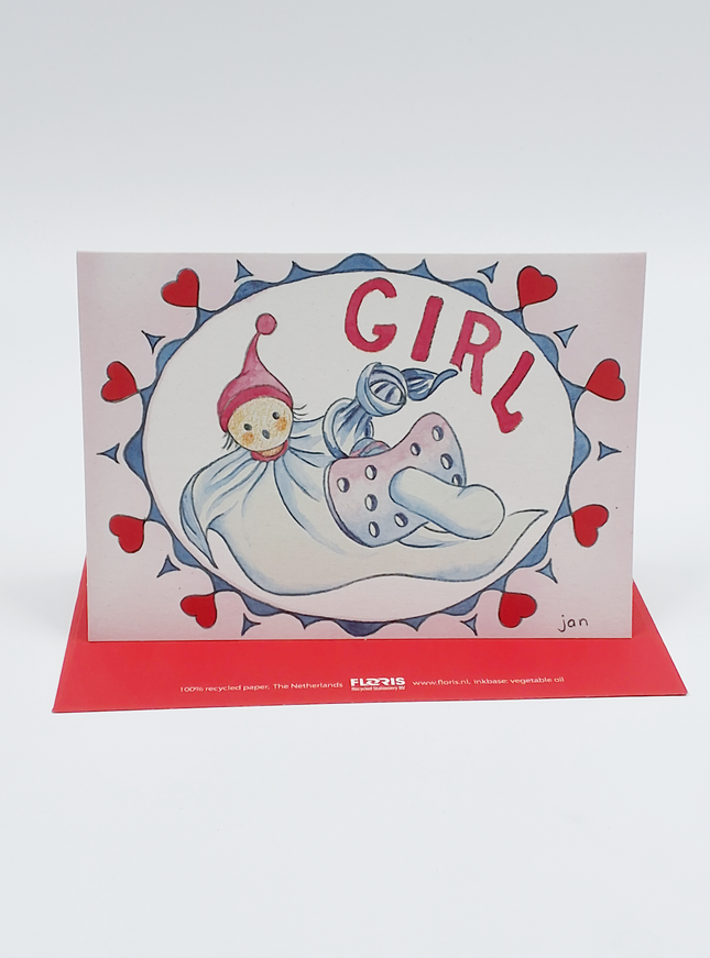 Wenskaart pop girl geboorte (F12455)