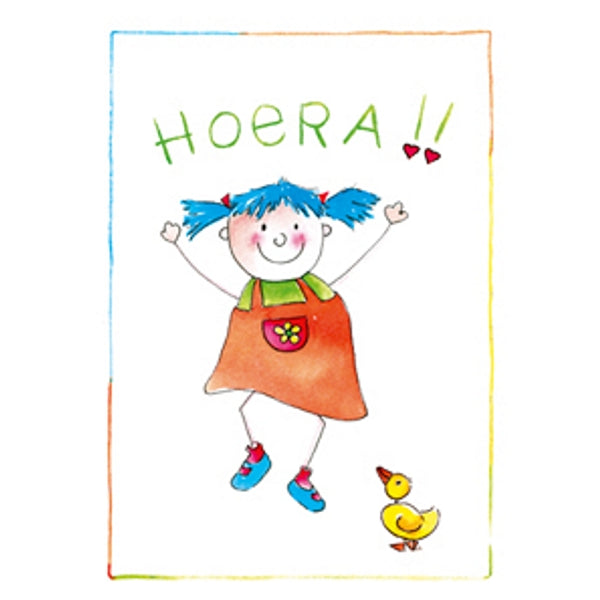 Wenskaart meisje hoera (F12497)