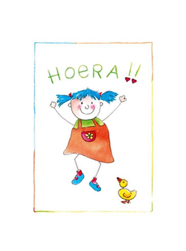 Wenskaart meisje hoera (F12497)