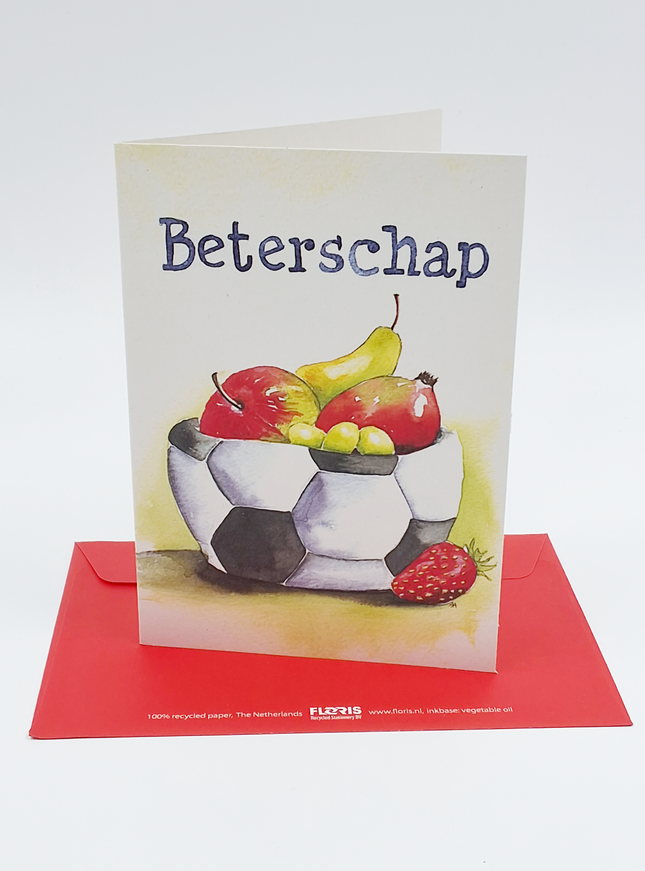 Wenskaart voetbal fruit, beterschap (F12502)