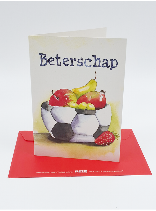 Wenskaart voetbal fruit, beterschap (F12502)