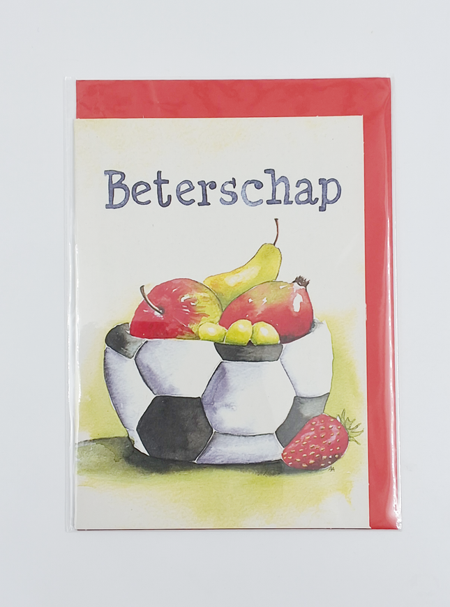 Wenskaart voetbal fruit, beterschap (F12502)