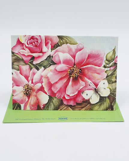 Wenskaart rose rozen vlinder (F12519)