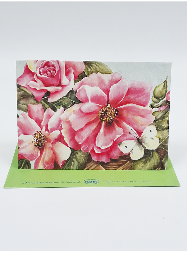 Carte de vœux rose roses papillon