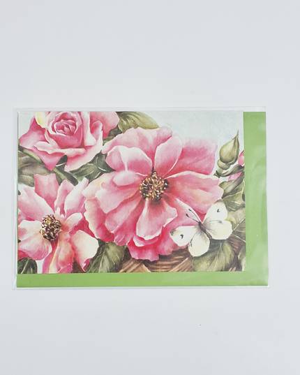 Wenskaart rose rozen vlinder (F12519)
