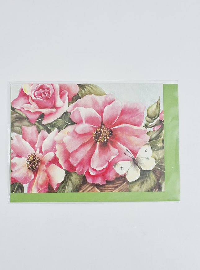 Wenskaart rose rozen vlinder (F12519)
