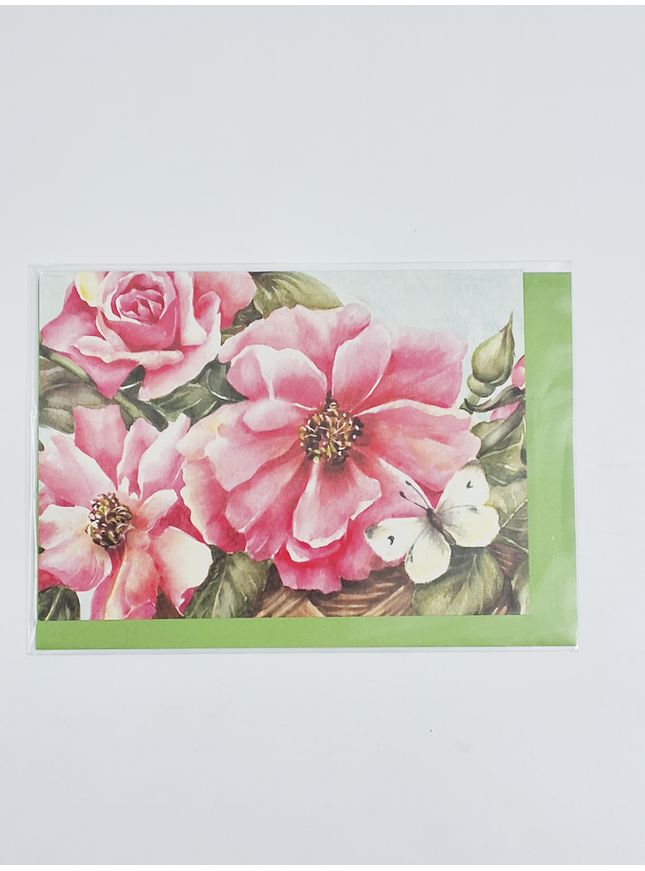 Carte de vœux rose roses papillon