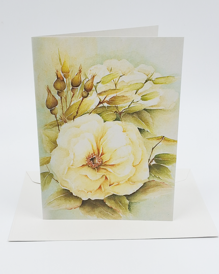 Greeting card white rose with buds (F12530)