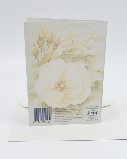 Greeting card white rose with buds (F12530)