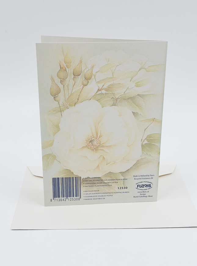 Wenskaart witte roos met knoppen (F12530)
