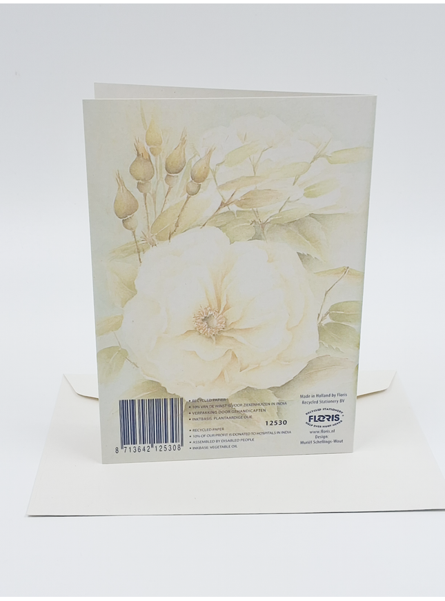 Wenskaart witte roos met knoppen (F12530)