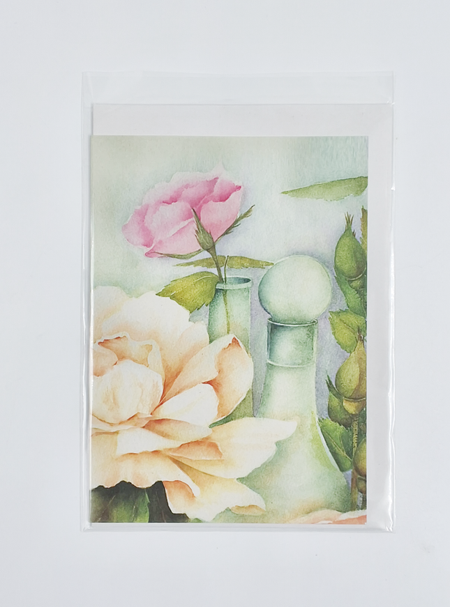 Wenskaart rozen fles (F12547)