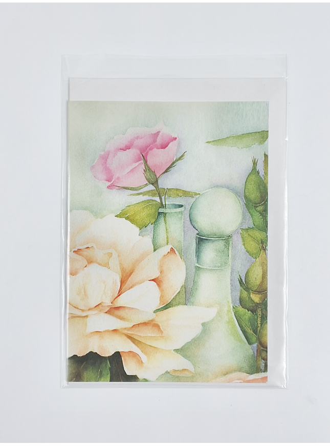 Wenskaart rozen fles (F12547)