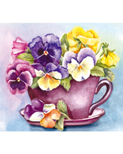 Greeting card cup and saucer violets (F12552)
