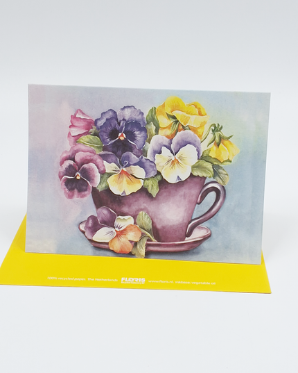 Greeting card cup and saucer violets (F12552)