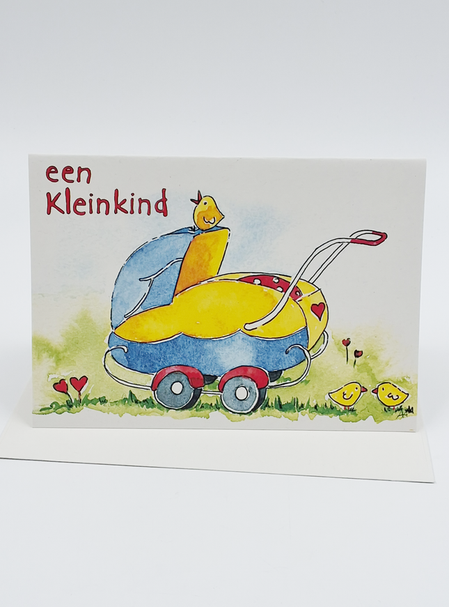Wenskaart geboorte kinderwagen kleinkind (F12559)