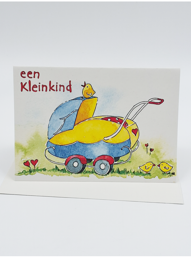 Wenskaart geboorte kinderwagen kleinkind (F12559)