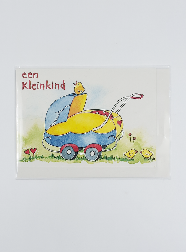 Wenskaart geboorte kinderwagen kleinkind (F12559)