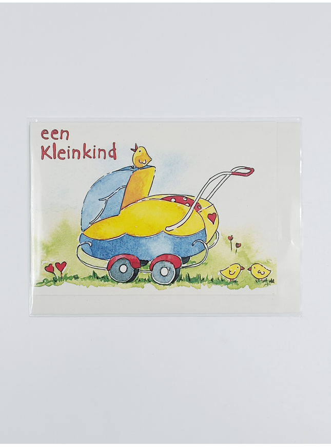 Wenskaart geboorte kinderwagen kleinkind (F12559)