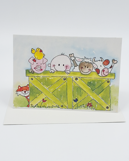 Wenskaart kind boerderijdieren (F12560)