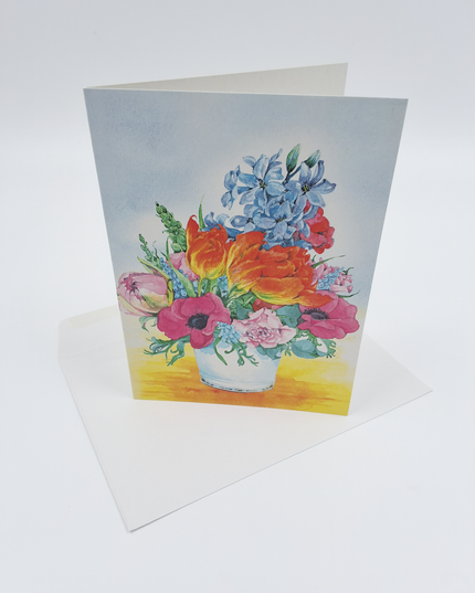 Greeting card pot of mixed flowers Annie (F12571)