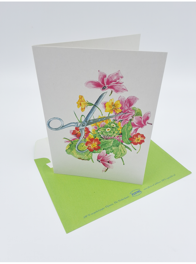 Wenskaart schaar cyclamen (F12572)